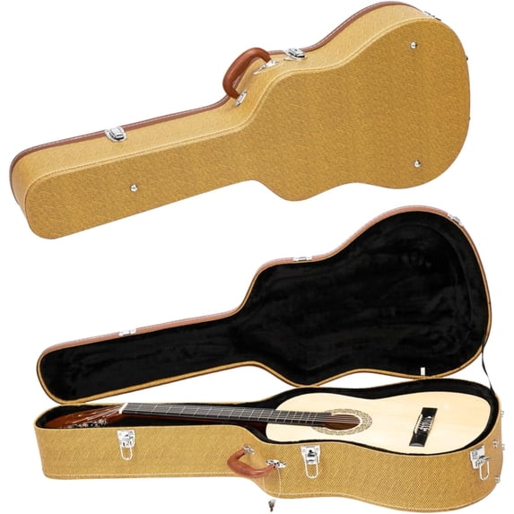 Acoustic Guitar Hard Case Fits 41-Inch Guitars, PVC Leather Covered Lightweight Hardshell Case with Plush Lining, Lock Latch for Storage & Travel, Yellow