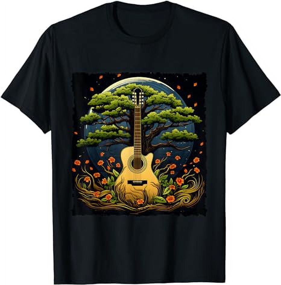 Guitar Nature Moon Reflection T-shirt
