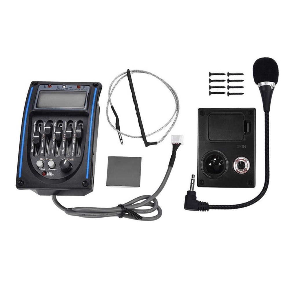 Acoustic Guitar Pickup,5 Band EQ Equalizer Guitar Preamp Piezo Pickup Tuner with Mic LCD Display