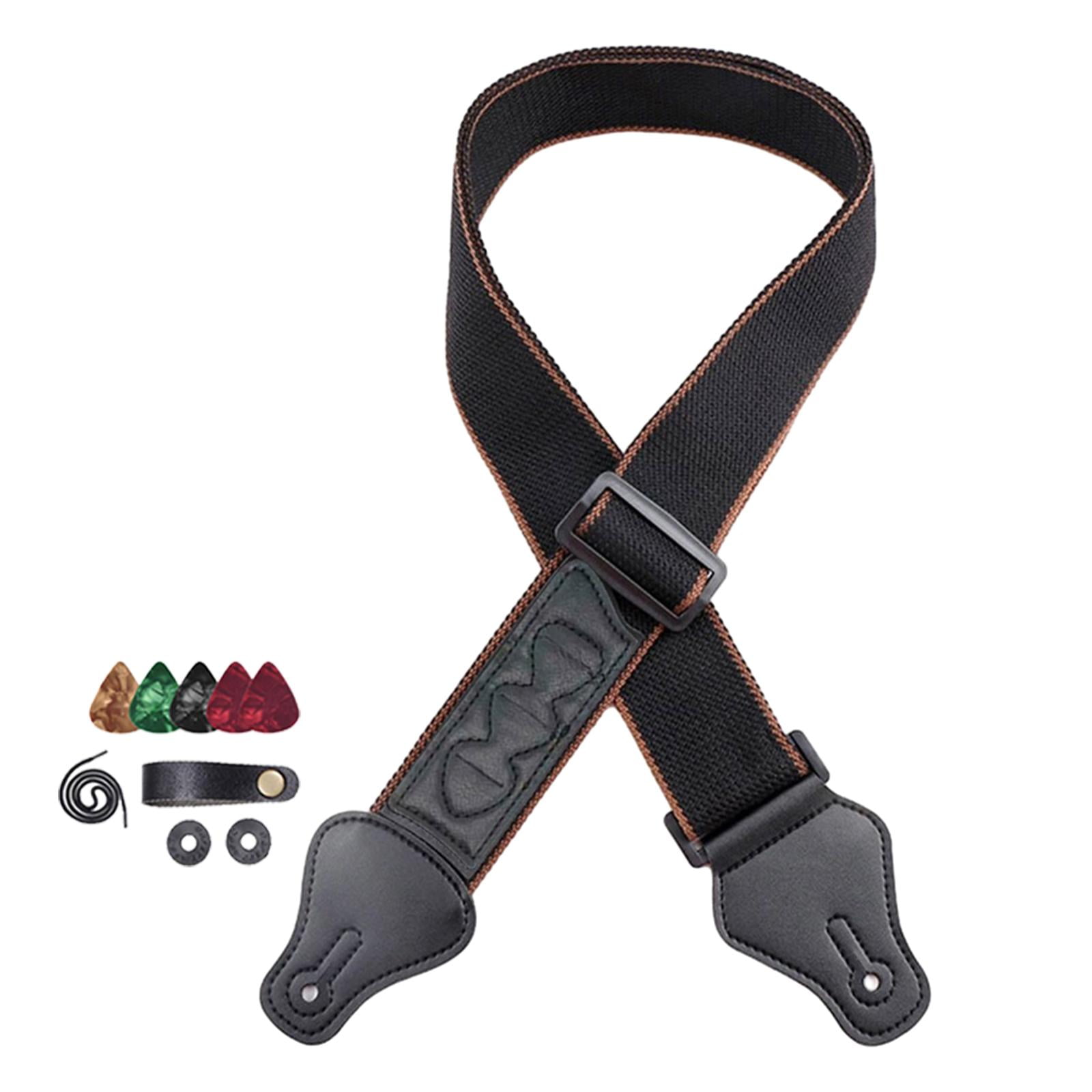 Acoustic Guitar Strap Adjustable with Pick Holder Soft Padded Universal