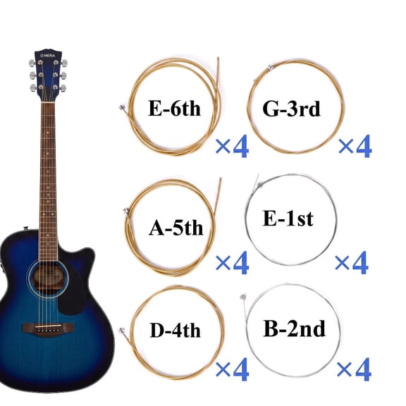 Acoustic Guitar Strings 24 Pack, Phosphor Bronze Extra Light Tension Steel String Replacement for Daily Guitar Use