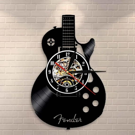 Acoustic Guitar Vinyl Wall Clock,Vinyl Record Clock Wall Art Black Handmade Art Home Unique Gift idea