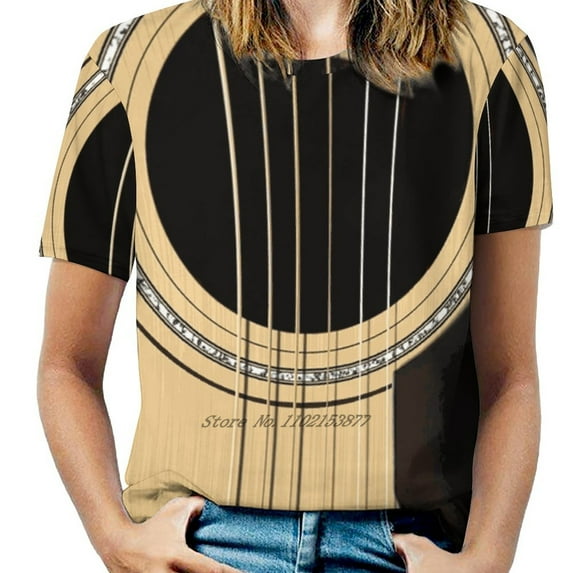 Acoustic Guitar Women V Neck T-Shirt Casual Sexy T Shirts Hollow Out Zipper Pullover Top Guitar Music Strings Entertainment