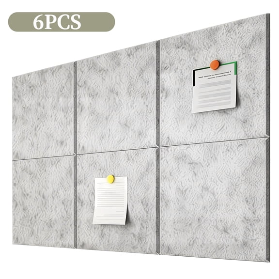 NATPLUS Acoustic Panels 6 Pack 11.8 x 11.8 in, Self-Adhesive Polyester Fiber Sound Absorbing Wall Tiles, Silver Gray