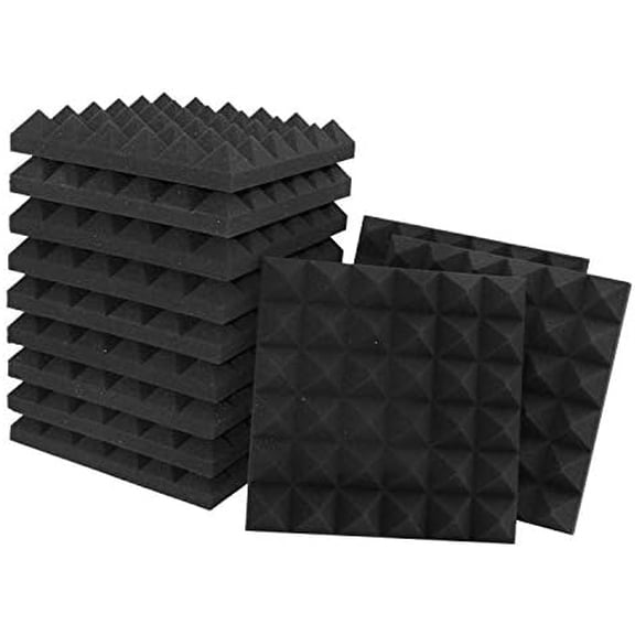 Acoustic Panels - 12 Pack 12x12x2 Inches Black Pyramid Acoustic Foam, Fire-Proofed Soundproof Wall Panels, 25kg/CBM Sound Proof Foam Panels ， Sound Panels for Recording Studio and Music Room