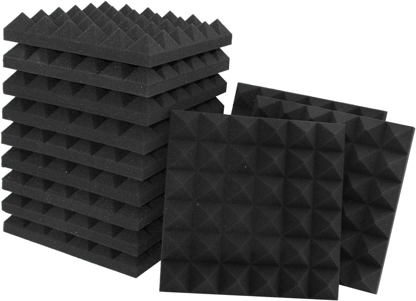 Acoustic Panels - 12 Pack 12x12x2 Inches Black Pyramid Acoustic Foam ...
