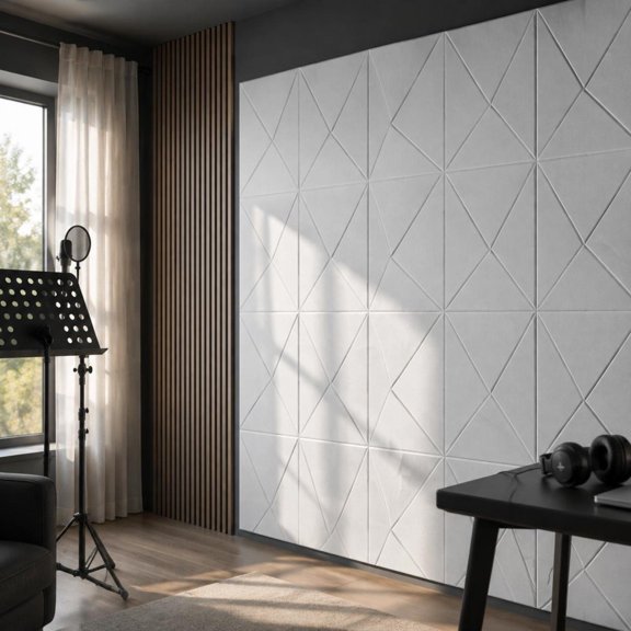 Acoustic Panels, 18 Pack, Self Adhesive, Polyester Fiber Material, 11.8 X 11.8 X 0.4 In, White, Sound Proof Wall Tiles