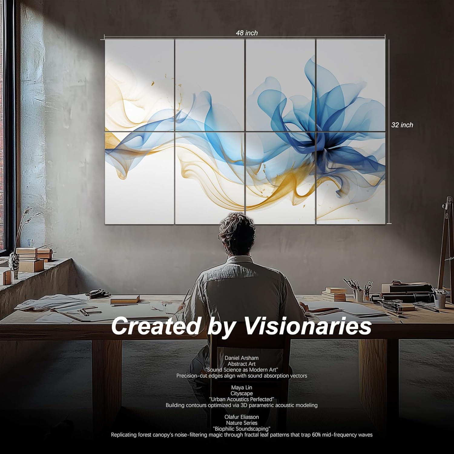 Acoustic Panels, Soundproofing Wall Decor, 48x32 Inch Abstract Silk ...