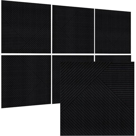 Acoustic Panels for Wall and Ceiling - 6 Pack 24'x24'x0.4, Self-Adhesive Sound Proof Panel  Decorative Wall Panels Polyester Fiber, Black