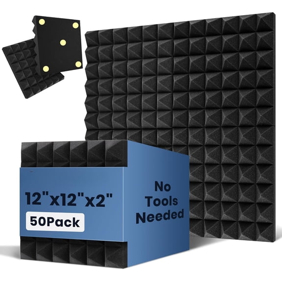 Acoustic Panels with Double-Side Adhesive - Sound Proof Pyramid Foam for Walls, Home Studio Noise Absorption & Echo Control Kit