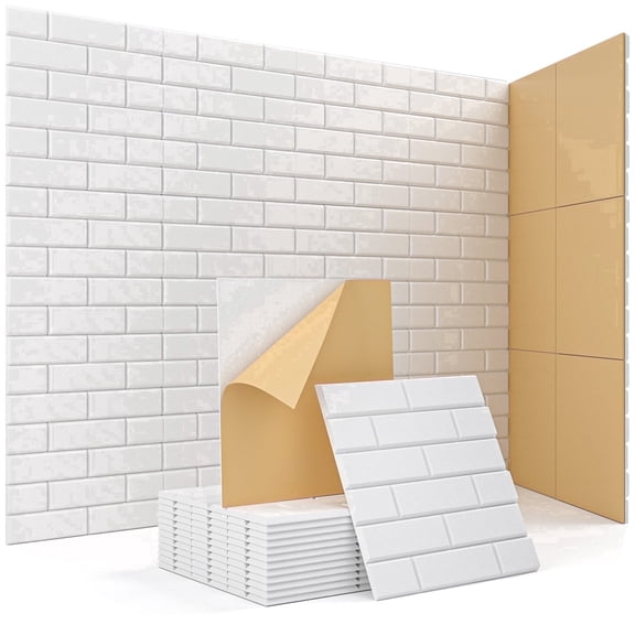 Kuchoow Acoustic Panels 12 Pack Self-Adhesive Sound Panels for Studio Walls, Ceilings & Doors, High Density Brick Type Sound Absorbing Panel for Gaming Room Bedroom White 12" x 12" x 0.4"