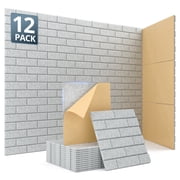 Kuchoow Acoustic Panels Self Adhesive Sound Panel Brick Pattern Tiles for Studio Ceiling & Door, 12 Pack Gray Peel and Stick Decorative Felt Wall Panels for Recording Bedroom 12" x 12" x 0.4"
