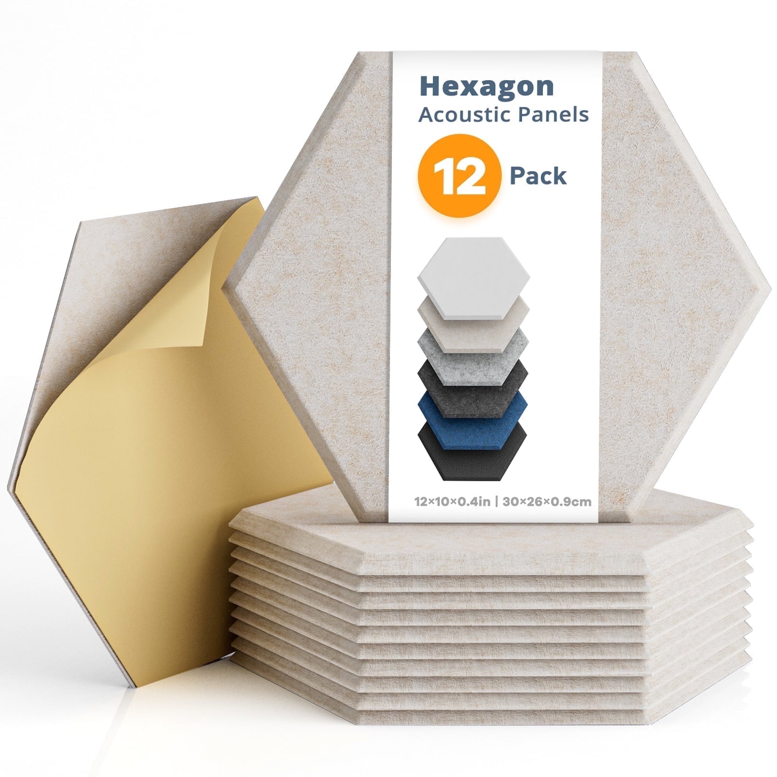 Beige Hexagon Self-Adhesive Acoustic Wall Panels, 12 Pack
