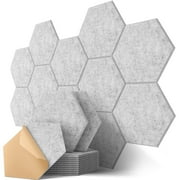Kuchoow White Self-Adhesive Acoustic Wall Panels Sound Absorbing Panel for Studio, 12 Pack 12'' x 10'' x 0.4'' Hexagon High Density Sound Panel and Noise Reducing Tiles for Room Bedroom