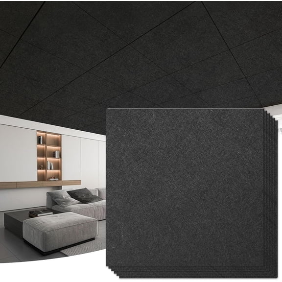 Acoustic Polyester Drop Ceiling Tiles, 12-Pack 2ft x 2ft Ceiling Panels for Office Basement Kitchen Recording Room, No Sag? Breakage?,Covers 48 Sq.Ft, Black
