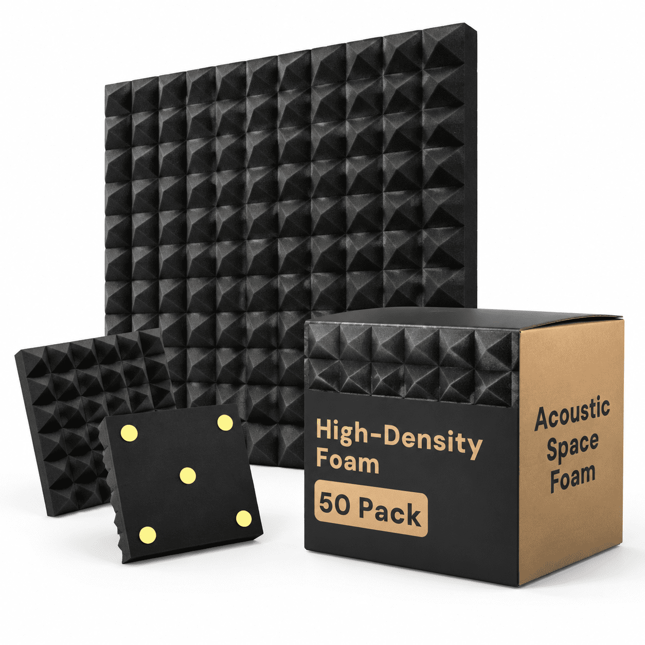 Acoustic Pyramid Foam Panels 50 Pack with Double-Sided Adhesive for ...