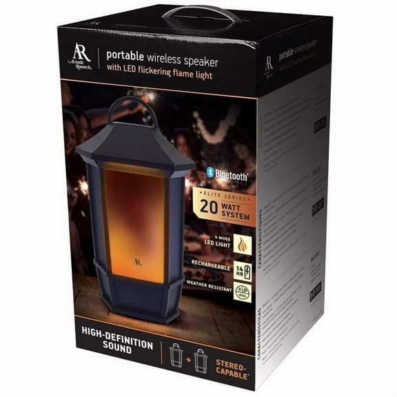 Acoustic Research Portable Rechargeable Bluetooth Wireless Speaker with LED Flickering Flame Light