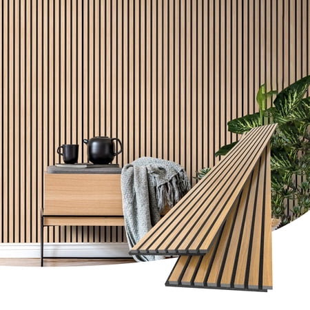 Acoustic Slat Wall Panels, 94.49" x 12.6" Thick Wood Wall Panels, 2 Pack Wood Slat Wall Panels for Interior, Living Room,Office,Dining Room (White Oak)
