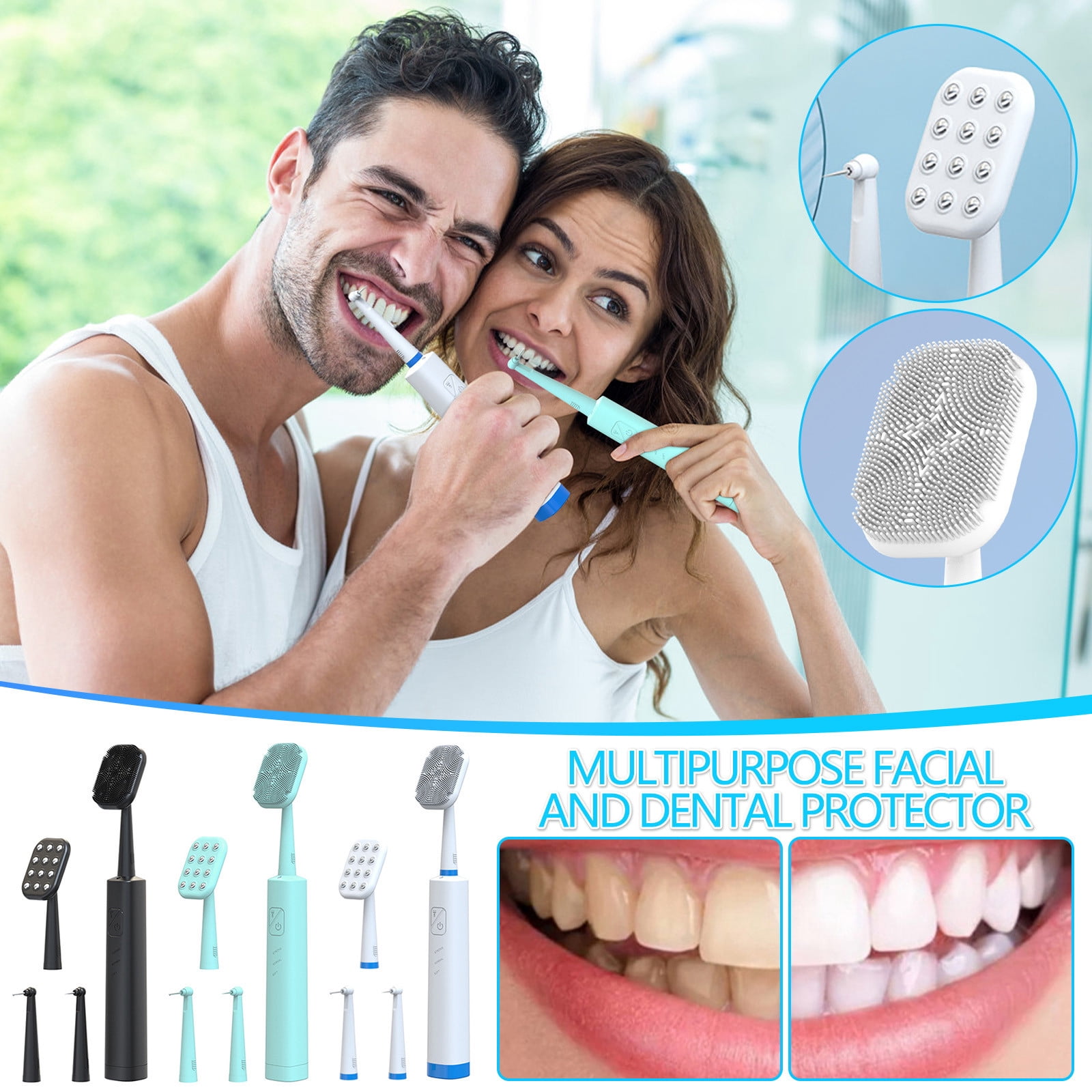 Toothbrush Face Acoustic Vibration Tooth Cleanser, Multi-purpose Facial Cleanser, 3-in ...