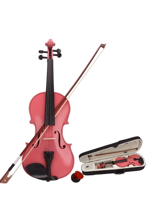 Acoustic Violin, Solid Wood Fiddle with Bow Case Rosin, Stringed Musical Instrument Violin for Beginner Adult Boys Girls Children Kids (3/4, Pink)