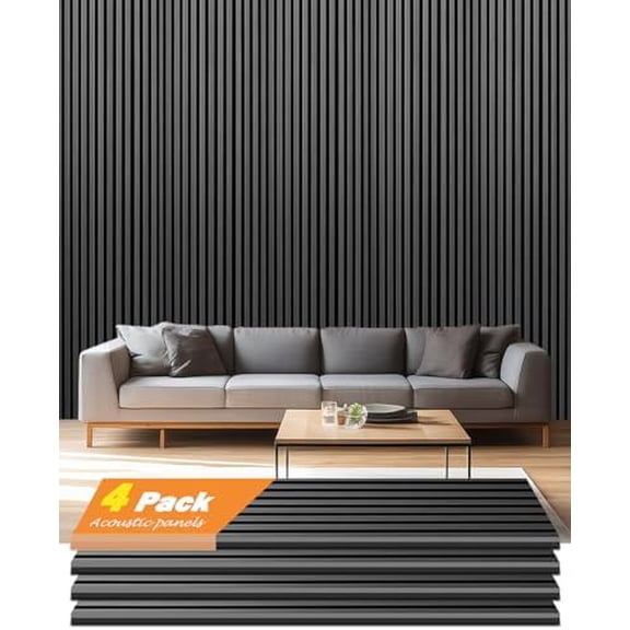Acoustic Wall Panels, 4 Pcs 48"x11" 3D Wood Slat Soundproof Wall Panels Noise Reduction for Living Rooms, Ceilings & Interior Modern Decor (Black-YCE-01)$$Tools & Hardware Other