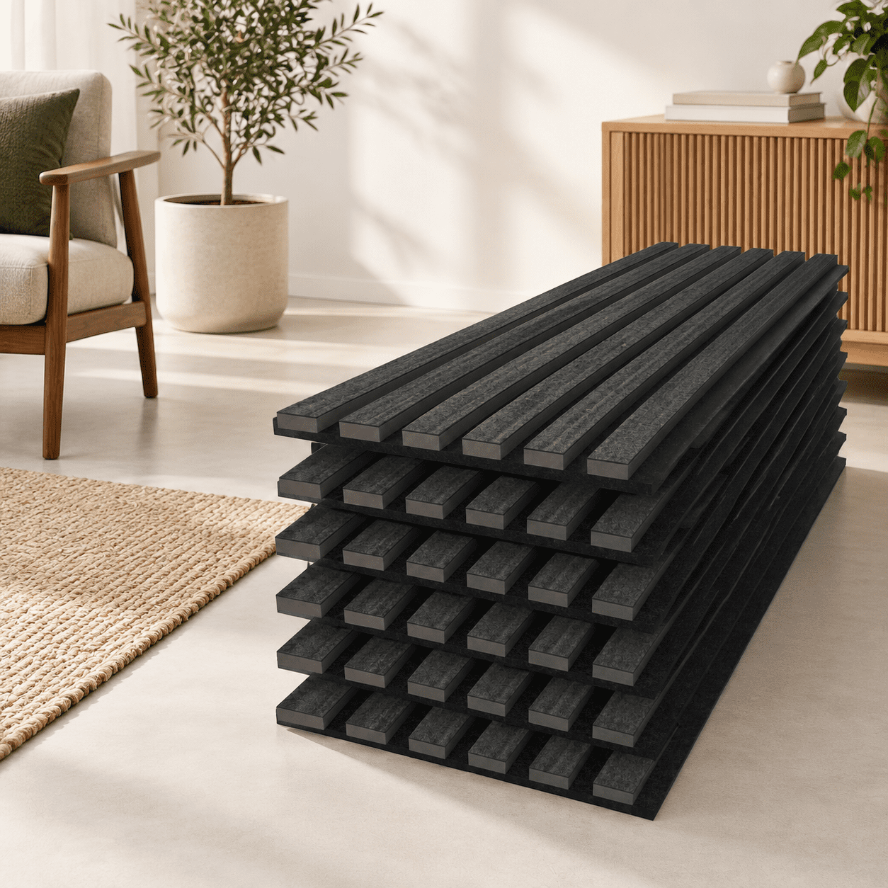 Acoustic Wall Panels Black 94.5'' x 7.9'' 6 Pack Set, 30.96 Sq. Ft ...