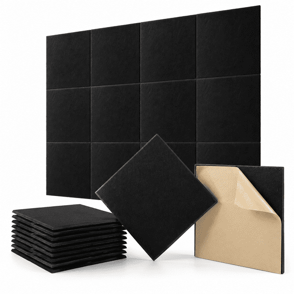 Acoustic Wall Panels - Noise Cancelling Tiles for Home Studio & Office - Quality Sound Proofing - Sound Proof Foam Panels for Walls - Easy to Install Insulation Tiles - 12 Pack (Black)