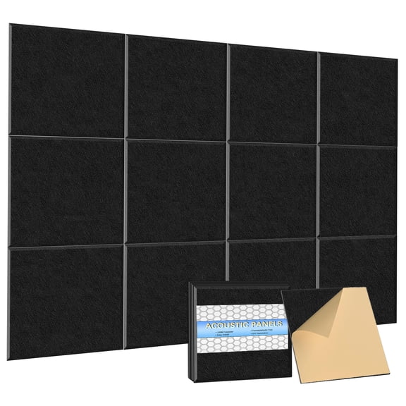 Acoustic Wall Panels Self-Adhesive High Density Sound Absorbing Panels, 12 Pack, 12" x 12" x 0.4", for Studio Office Home