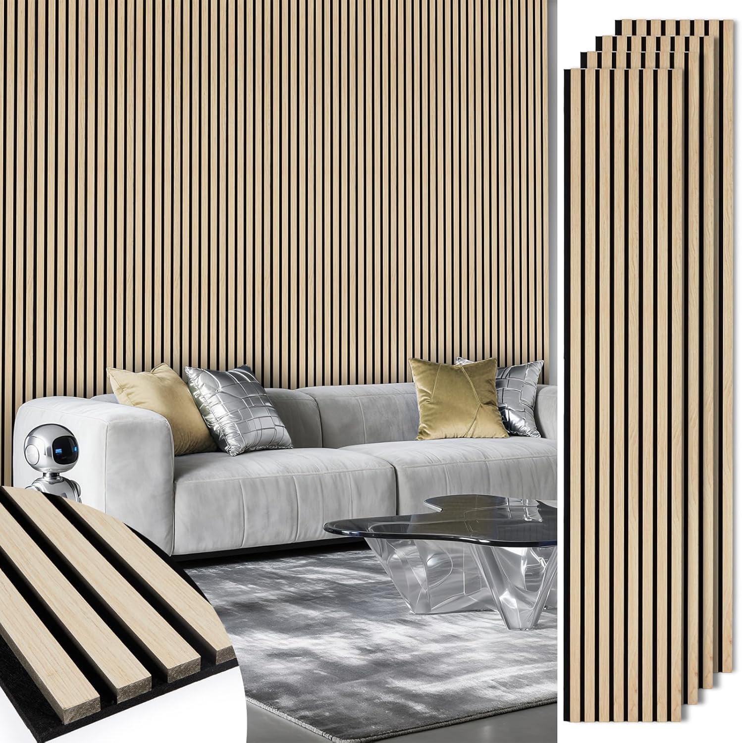 Acoustic Wood Slat Panels Pack x Soundproof Wooden Wall Panels Fluted ...