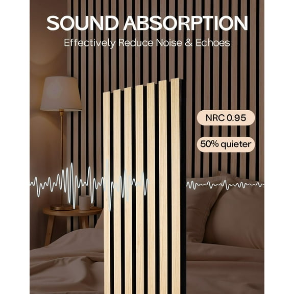 Acoustic Wood Slat Panels for Wall and Ceiling, 2 Pcs Soundproof Wooden Boards, Noise Dampening Decoration 47.24"x11.22" - Oak