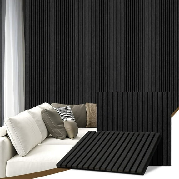 Acoustic Wood Wall Panels, 23.62”x 23.62” Soundproof Wall Panels, Dark Oak Wood Slat Wall Panels for Wall Decor Sound Absorbing Panel Slat Wall Panels Bedroom Sound Blocker Room Decor, 2 PC