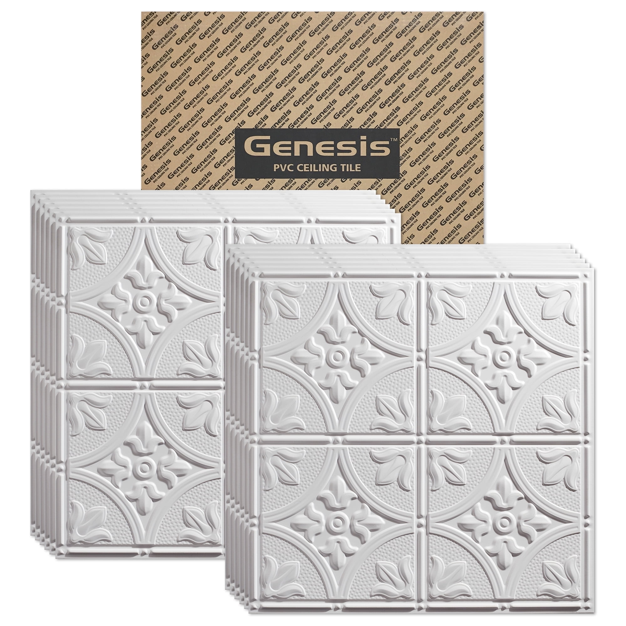 White Antique Embossed PVC Lay-In Ceiling Tiles, 24" x 24"
