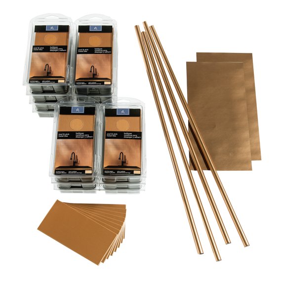 Aspect Peel and Stick Backsplash 3in x 6in Brushed Copper Long Grain Metal Tile 15 Sq Ft Kit for Kitchen and Bathrooms