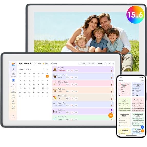 Acpouw 15.6in All-in-One Digital Calendar & Chore Chart, Smart Touchscreen Interactive Display AI Smart Assistant for Family Schedules – Wall Mount Included, Ideal Gift for Moms, Women & Families