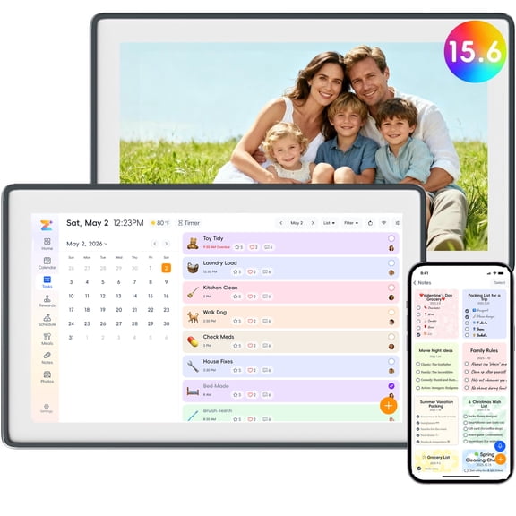 Acpouw 15.6in All-in-One Digital Calendar & Chore Chart, Smart Touchscreen Interactive Display AI Smart Assistant for Family Schedules – Wall Mount Included, Ideal Gift for Moms, Women & Families