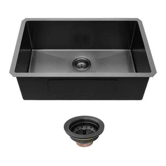 Acpouw 30"x18"x9" Gunmetal Black Undermount Kitchen Sink 16 Gauge Single Bowl with Drain Assembly
