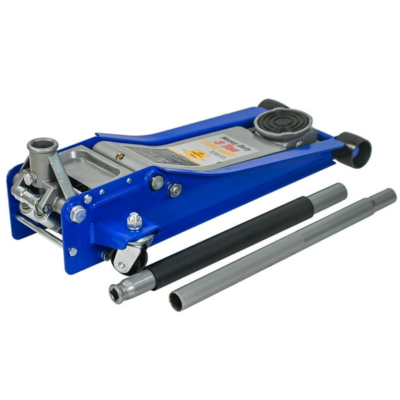 Acpouw 3T Heavy Duty Horizontal Double Pump Floor Jack (without foot pedal),and Steel Racing Floor Jack with Dual Piston Quick Lift Pump,3 Ton (6,600 lb) Capacity,Blue&Silver
