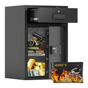 Acpouw-5.1 Cuft Drawer Safe Heavy Duty Dual Door Safe Box, Extra Large Waterproof with Hidden Lock Box, Removable Shelves & Free Fireproof Bag for Home, Office, Jewelry, Documents