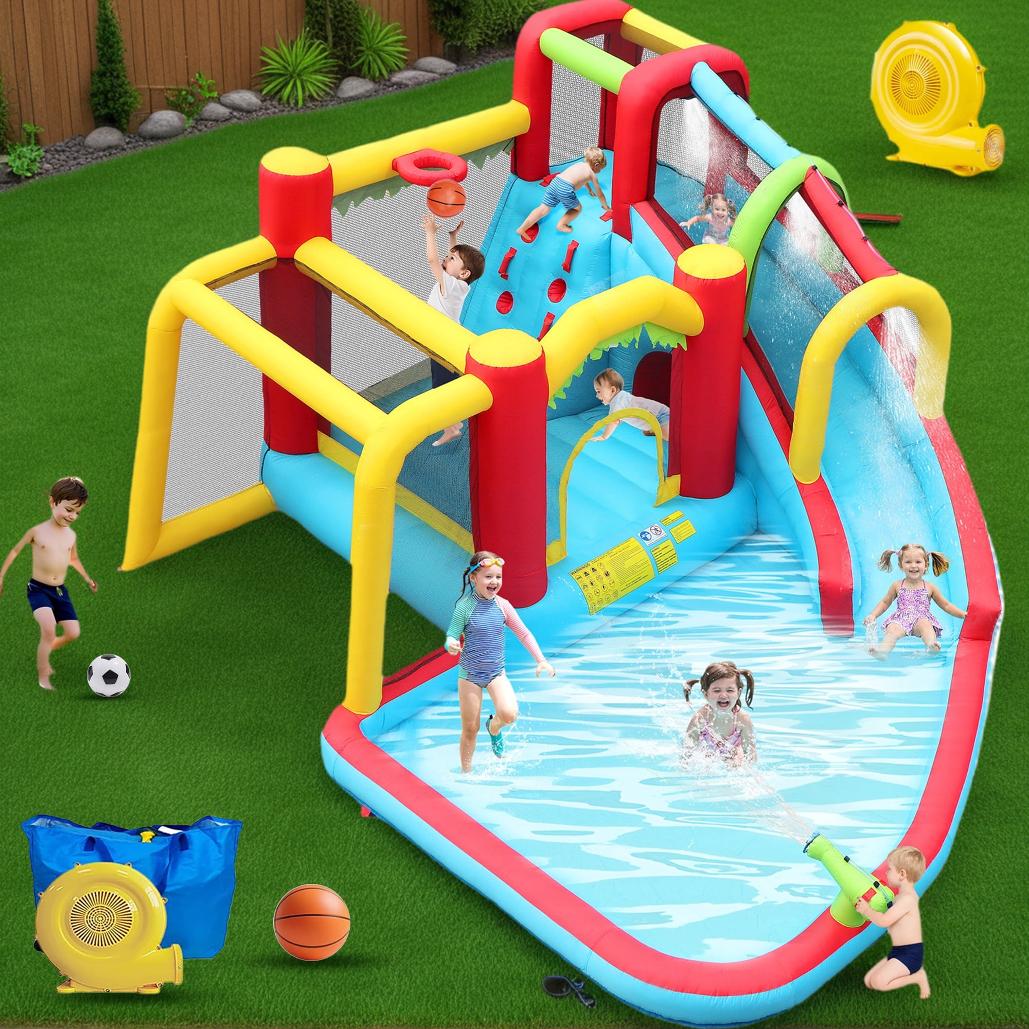 Kid's Inflatable Water Slide Bounce House with Climbing Wall