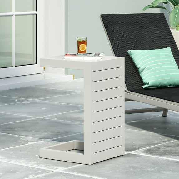 Acpouw Aluminum C-Shaped Side Table – Gray, Modern Poolside & Patio Table, Lightweight & Stable, 14.5"W x 24"H