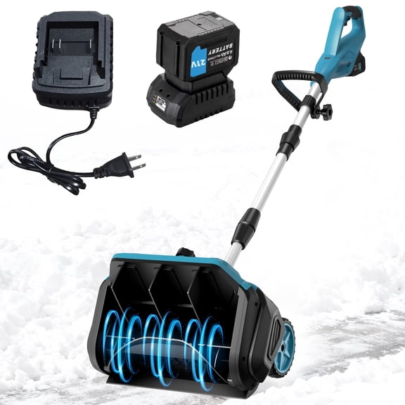 Acpouw Cordless Snow Shovel, 21V 12-inch Battery Powered Snow Thrower with Auxiliary Handle, with 4.0Ah Li-ion Battery & Charger, Adjustable 3-Direction Discharge