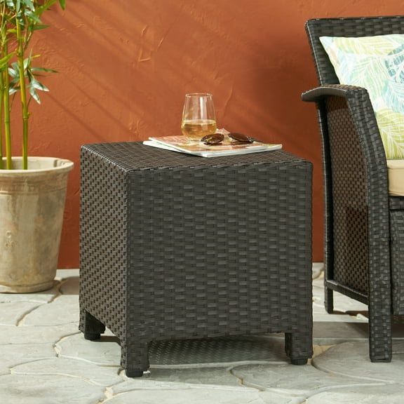 Acpouw Cube Accent Table 18" Wicker Side Table, Durable Polyethylene Rattan, Minimalist Outdoor/Indoor Patio Table, No Assembly