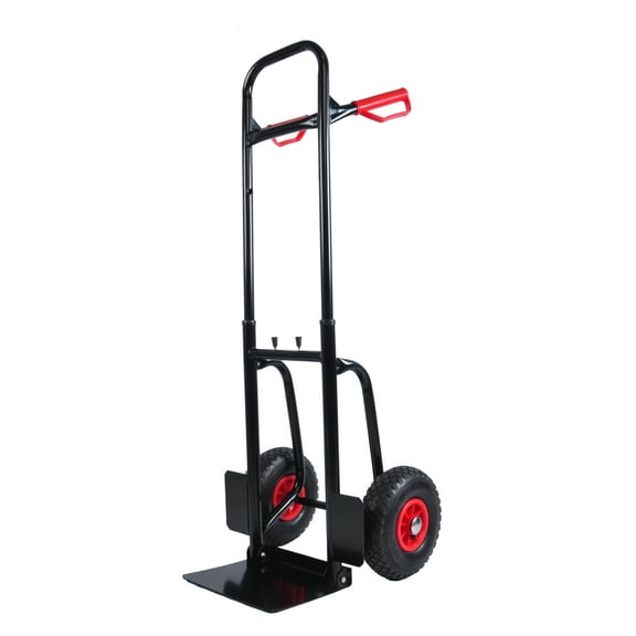 Acpouw Heavy Duty Manual Truck Trolley 330 lb Steel Cart with Double Handles, 10" Rubber Wheels, Foldable Platform for Moving & Warehouse