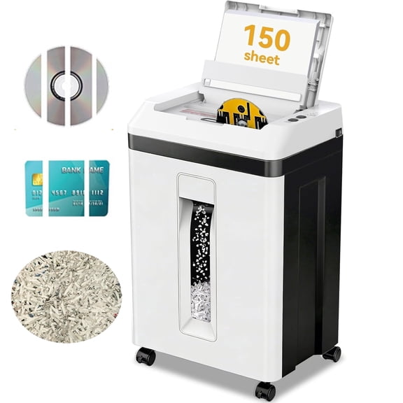 QUIETLEMON 150-Sheet Heavy Duty Paper Shredder for Home Office, Auto Feed Micro Cut Document Shredder, 5.3Gal Bin, P5 Security, Shreds Paper, Credit Card, CDs, Clips & Staples