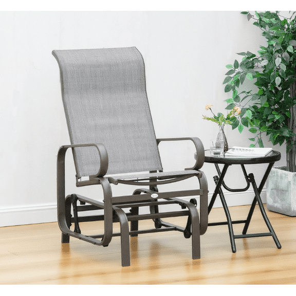 Acpouw Outdoor Glider Rocking Chair with 28" High Backrest, Breathable Mesh Sling Fabric, Steel Frame, Smooth Rocking Mechanism, Lightweight Design, 264-LB Capacity