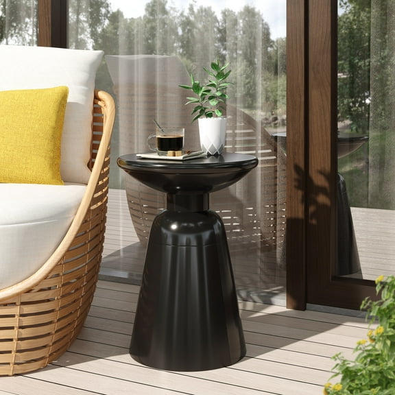 Acpouw Outdoor Metal End Table  Large Circular Accent Table with Pedestal Structure, Powder-Coated Iron, 15"W x 20.75"H, No Assembly