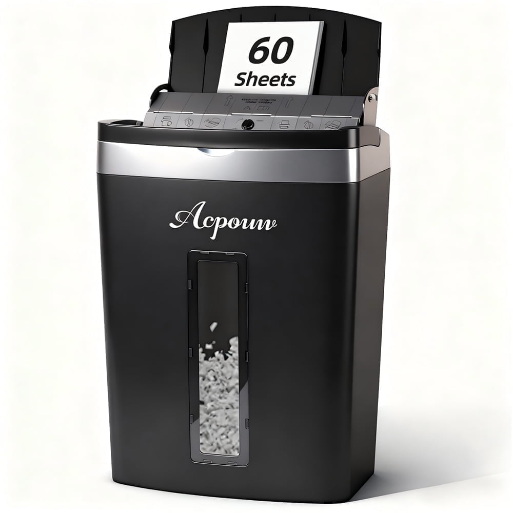 Acpouw Paper Shredder, 60-Sheets Auto Feed Micro-Cut Paper Shredder, 6-Sheet Home Office Heavy Duty Shredders with 5.3 gal Pullout Bin