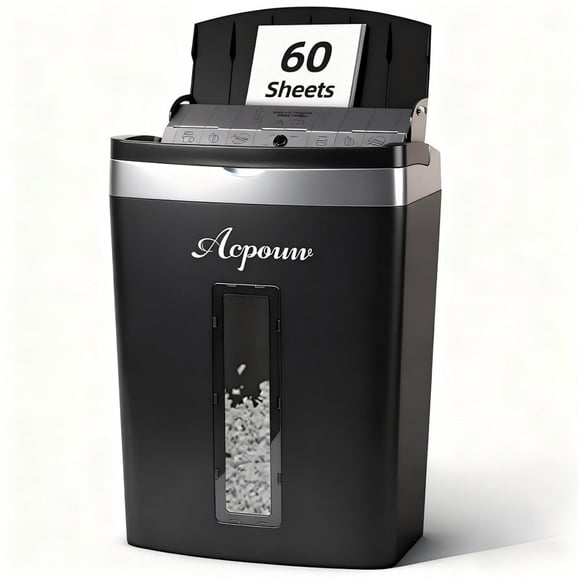 Acpouw Paper Shredder, 60-Sheets Auto Feed Micro-Cut Paper Shredder, 6-Sheet Home Office Heavy Duty Shredders with 5.3 gal Pullout Bin