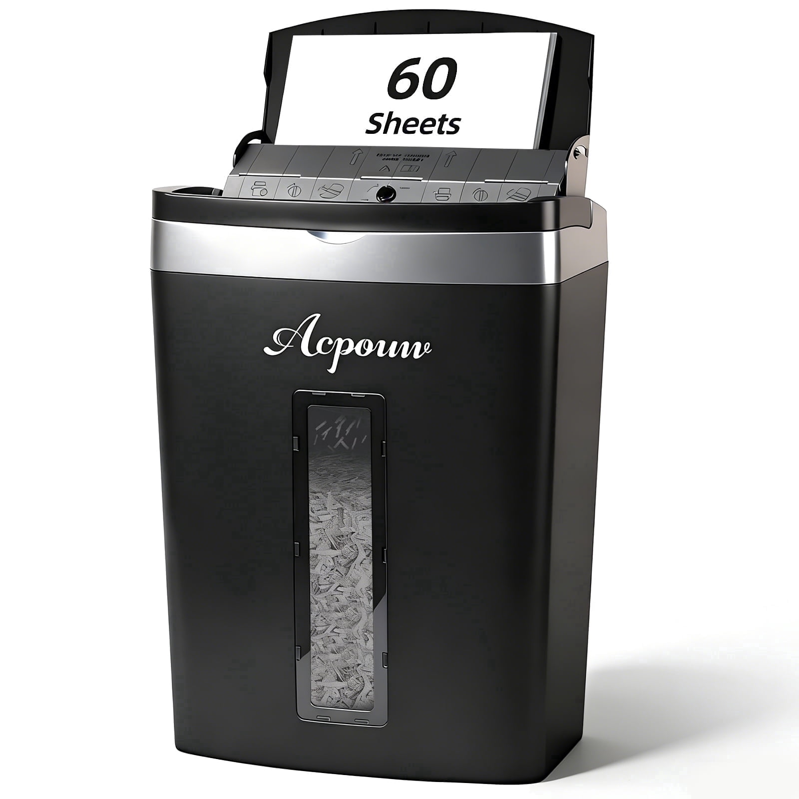 Acpouw 60-Sheet Auto Feed Micro-Cut Paper Shredder, P-5 Security Level, 6-Sheet Manual Feed, 5.3-Gallon Pullout Bin, Jam-Proof, for Home Offic