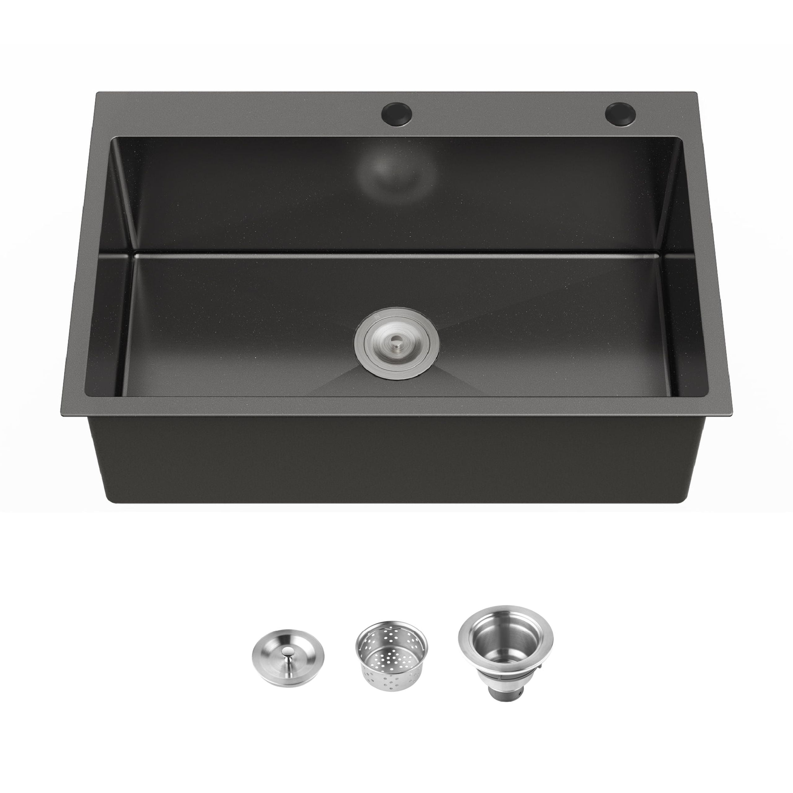 Acpouw Stainless Steel Kitchen Sink, 30″x19″ Single Bowl, Overmount Handmade Sink in Black, with US Standard Drain and Hook